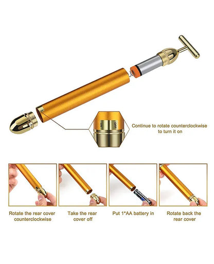 Gold Energy Beauty Bar Electric Vibration Facial Massager Roller